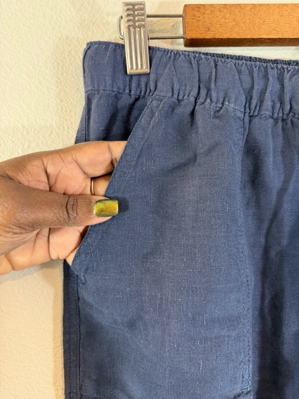 Nicole Miller Navy Linen Drawstring Joggers Size M Pull On Track Cargo Pants - Picture 4 of 9